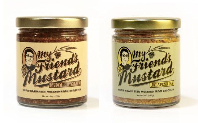 My Friend's Mustard:When beer-loving Brooklynite Anna Wolf quit her "soul-sucking" ad agency job, it left her with plenty of time to play around in her kitchen, finding the best way to combine food with beer in one convenient jar. The result is My Friend's Mustard, a small line of whole grain beer mustards made with Sixpoint Craft Ales, infused with everything from jalapenos to brown sugar. Slather it on sausages, pretzels, or a spoon; find it at Lucy's Whey, Marlow & Daughters, and more.